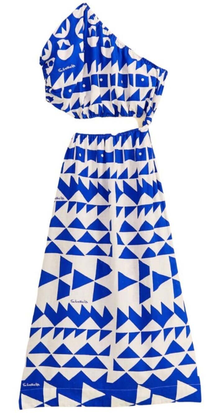 NWOT Farm Rio Linen-Blend Pitta Tiles Off-White One Shoulder Maxi Dress Size S - Picture 3 of 15